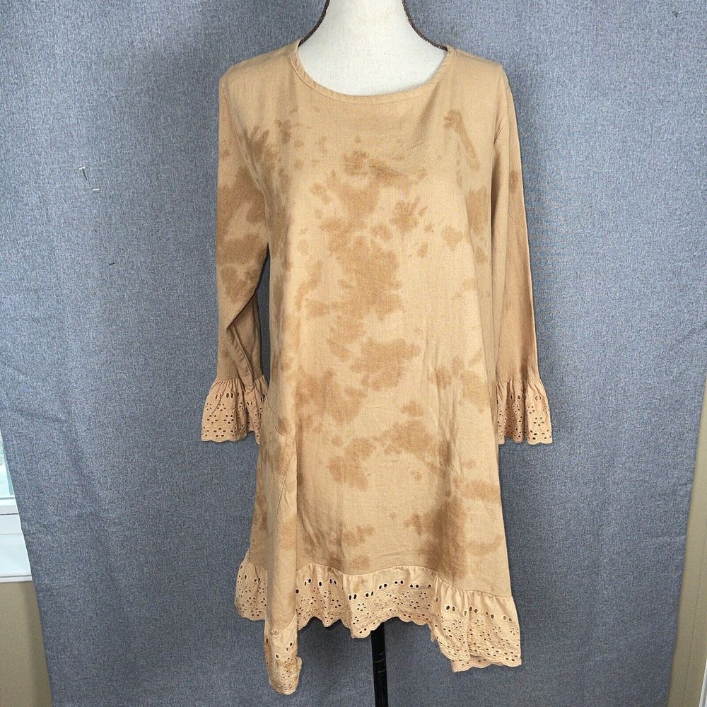 L&B Lucky & Blessed XLarge Brown Dress W/Pockets Lace Crochet Western Boho J5